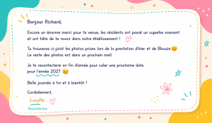 Remerciement de la RÉSIDENCE, retraite suite à une prestation faite par Richard Delmas dans un EHPAD
